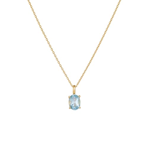 Tolldek Gold Au585 14 Karat Damen Halskette Modeschmuck, Anhänger Damenkette Klassiker mit Topas Ovalschliff Blau, Kette Frauen 14K Gelbgold Echter Schmuck, 40+5 von Tolldek
