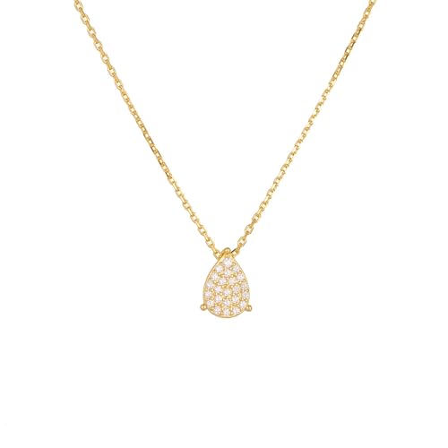 Tolldek Gold Au585 14 Karat Halsketten Damen, Anhänger Damenkette Tropfen mit Labor Erstellt Diamant Rundschliff Weiß, Ketten für Frauen 14K Gelbgold Echte Goldschmuck, 40+5 von Tolldek