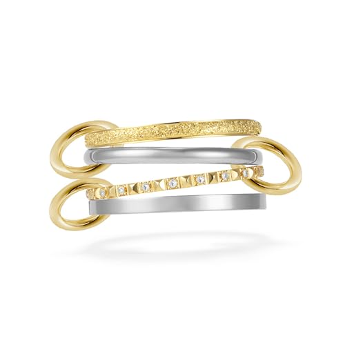 Tolldek Gold Stapelbar Ringe für Damen Nicht anlaufen, 18k Vergoldet Cubic Zirkonia Ringe, Silber Gold Multi Ring Mixed Metals Stack Ring Set Valentinstag Geburtstag Muttertagsgeschenk Gr.60 (19.1) von Tolldek