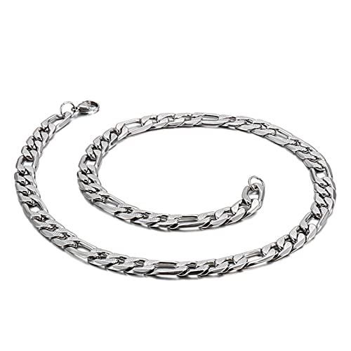 Tolldek Halskette Männer 60cm, Edelstahl Figarokette Herren Silber Metallkette Hals Breit 6.5MM, Freundschaftskette Jungen Hip Hop von Tolldek