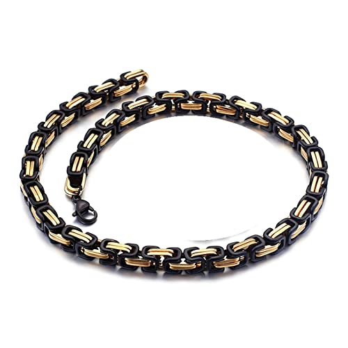 Tolldek Herren Kette Herren 55cm, Byzantine Königskette Gold Schwarz Metallkette Vintage Breit 6MM, Edelstahlkette Schmuck Hip Hop von Tolldek