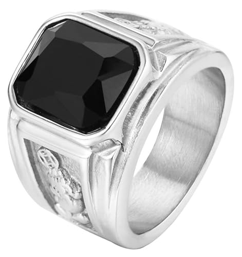 Tolldek Hochzeitsring Edelstahl Herren 16MM, Graviert Pixiu Pärchen Ringe Zirkonia, Verlobungsring Punk Rock, Schwarz, Gr.60 (19.1) von Tolldek