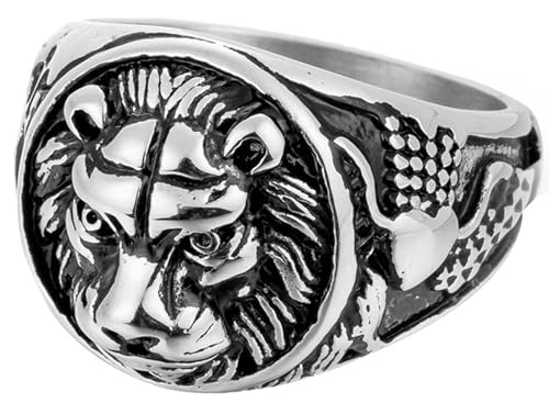 Tolldek Hochzeitsring Edelstahl Herren 18.5MM, Punk Rock Löwenkopf Trauringe, Freundschaftsringe Punk Rock, Silber, Gr.54 (17.2) von Tolldek