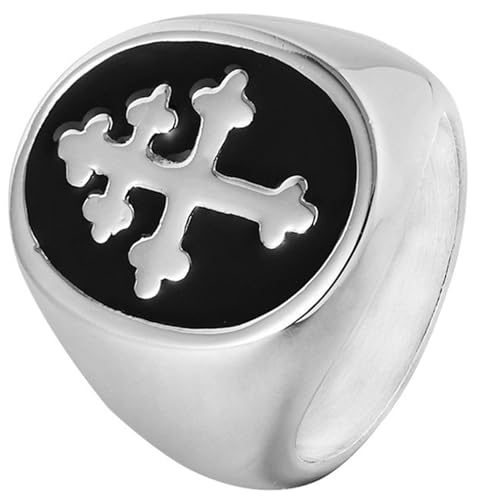 Tolldek Hochzeitsring Edelstahl Herren 23MM, Christian Siegelring mit Kreuz Verlobungsring, Partnerringe Punk Rock, Silber, Gr.67 (21.3) von Tolldek