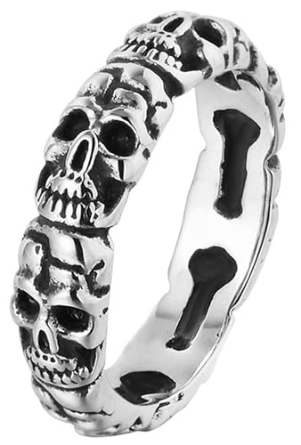 Tolldek Hochzeitsring Edelstahl Herren 5MM, Punk Rock Schädel Freundschaftsringe, Trauringe Punk Rock, Silber, Gr.60 (19.1) von Tolldek