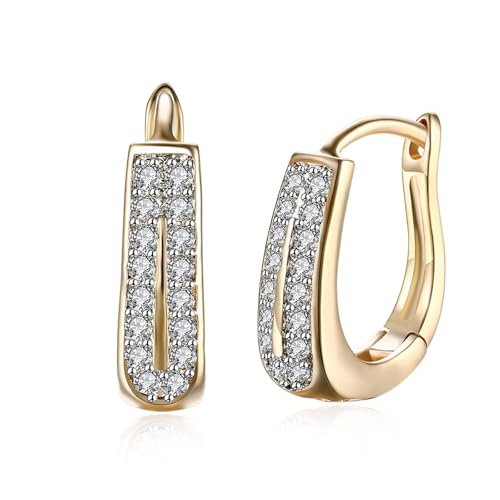 Tolldek Ohrringe Damen 9K Au375 Gold, Labor Erstellt Diamant Doppelreihe Creolen, Ohrringe Boho Gelbgold 375 Echtschmuck von Tolldek