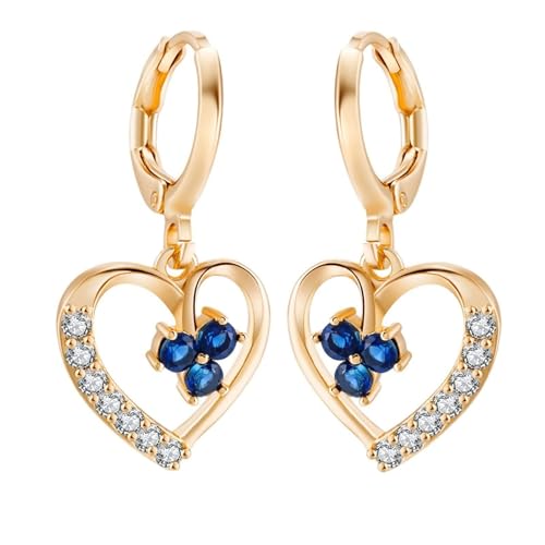 Tolldek Ohrringe Damen Au750 Gelbgold, Blau Saphir Hoop Creole Hohl Herz Creolen, Labor Erstellt Diamant Ohrringe 18K Gold Echt Gold Schmuck von Tolldek