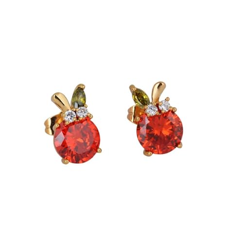 Tolldek Ohrringe Frauen Gold 14 Karat Au585, Rot Rubin Obst Ohrstecker, Granat Labor Erstellt Diamant Ohrringe Damen 14K Gelbgold Echtschmuck von Tolldek