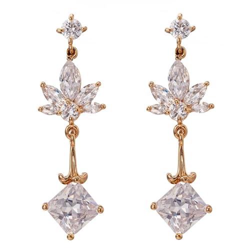 Tolldek Ohrringe Frauen Gold Au585 14K, Moissanit Blatt Ohrhänger Quadratschliff, Moissanit Ohrstecker Gelbgold 585 Echt von Tolldek