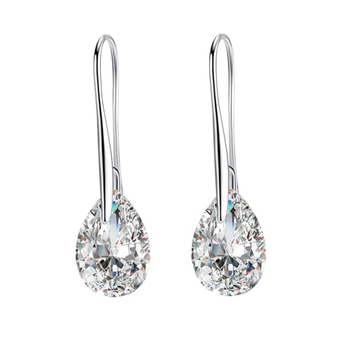 Tolldek Ohrringe Vintage 14 Karat Weißgold, Moissanit Tropfen Ohrhänger Tropfenschliff, Ohrstecker Damen Klein 14K Gold Echtschmuck von Tolldek