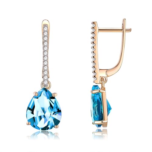 Tolldek Ohrringe Vintage 9 Karat Au375 Gold, Blau Topas Hoop Creole Ohrhänger Tropfenschliff, Labor Erstellt Diamant Ohrstecker Mädchen 9K Gelbgold Echt Gold Tolldek Ohrringe Vintage 9 Karat Au375 Gold, Blau Topas Hoop Creole Ohrhänger Tropfenschliff, Labor Erstellt Diamant Ohrstecker Mädchen 9K Gelbgold Echt Gold von Tolldek