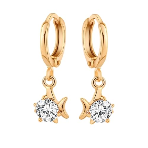 Tolldek Ohrstecker Damen Vintage 14 Karat Gelbgold Au585, Moissanit Hoop Creole Fisch Ohrhänger, Ohrringe Boho 14K Gold Echte Goldschmuck von Tolldek
