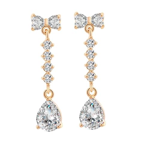 Tolldek Ohrstecker Damen Vintage Gold 14 Karat, Moissanit Bowknot Ohrhänger Tropfenschliff, Moissanit Ohrstecker Damen Au 585 Echter Schmuck von Tolldek