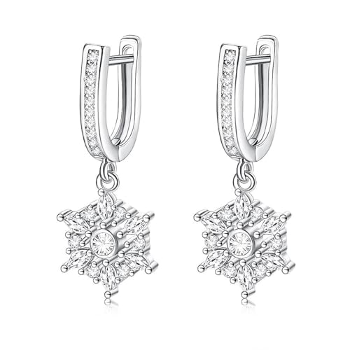 Tolldek Ohrstecker Damen Weißgold 14K, Moissanit Hoop Creole Schneeflocke Ohrhänger, Damen Ohrstecker Klein Au585 Gold Echt Tolldek Ohrstecker Damen Weißgold 14K, Moissanit Hoop Creole Schneeflocke Ohrhänger, Damen Ohrstecker Klein Au585 Gold Echt von Tolldek