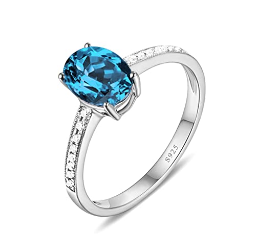 Tolldek Pärchen Ringe Sterling Silber S925, Oval Zirkonia Meeresblau Partnerringe Sterlingsilber 925er, Damen Ringe Hochzeit Freundschaftsringe Echt Silber Schmuck, Gr. 52 von Tolldek