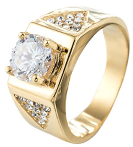 Tolldek Partnerringe Edelstahl Herren 10MM, 4-Steg-Krappenfassung Solitärring Verlobungsring Zirkonia, Pärchen Ringe Punk Rock, Gold, Gr.54 (17.2) von Tolldek