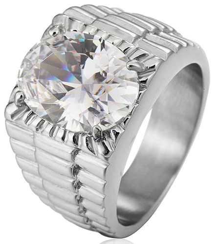 Tolldek Partnerringe Edelstahl Herren 15.5MM, Uhrenarmband Form Pärchen Ringe Zirkonia, Trauringe Punk Rock, Silber, Gr.67 (21.3) von Tolldek