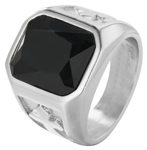 Tolldek Partnerringe Edelstahl Herren 18MM, Kreuz Trauringe Zirkonia, Verlobungsring Punk Rock, Silber Schwarz, Gr.67 (21.3) von Tolldek