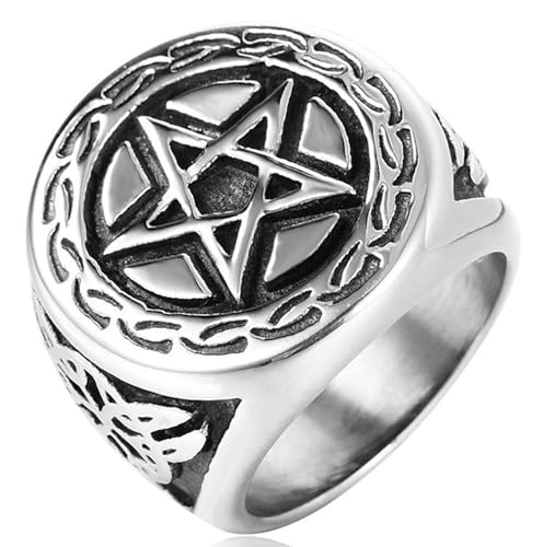 Tolldek Partnerringe Edelstahl Herren 24MM, Siegelring mit Stern Verlobungsring, Eheringe Punk Rock, Silber, Gr.54 (17.2) von Tolldek