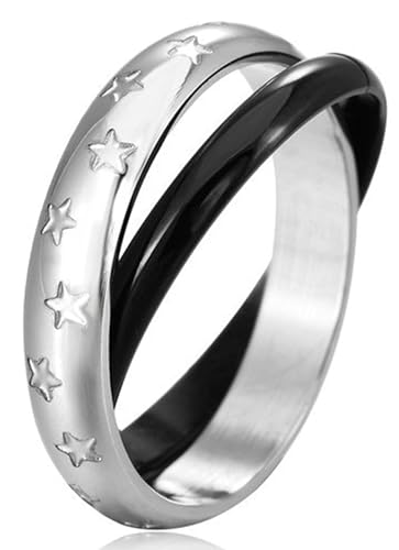 Tolldek Partnerringe Edelstahl Herren 4MM, Stapelbar Graviert Stern Verlobungsring, Trauringe Punk Rock, Schwarz, Gr.57 (18.1) von Tolldek