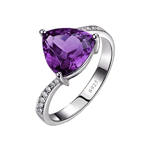 Tolldek Ring Sterling Silber Damen, Dreieck mit Lila Zirkonia Eheringe Sterlingsilber S925, Echter Schmuck Verlobungsring Trauringe, Gr.49 (15.6) von Tolldek