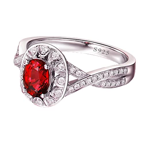 Tolldek Ringe Damen 925, Oval Form X Verlobungsring mit Zirkonia Rot Sterlingsilber 925, Hochzeitsring Echtschmuck Partnerringe, Gr.47 (15.0) von Tolldek