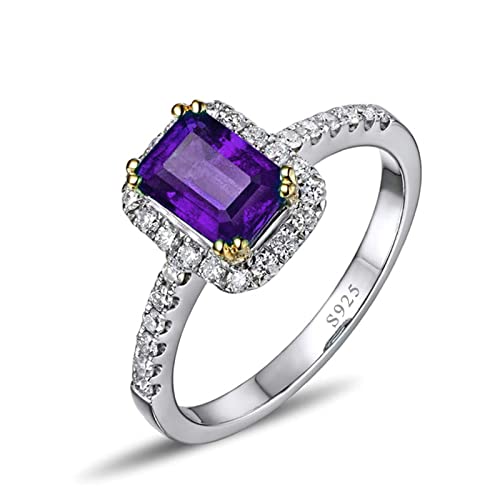 Tolldek Ringe Damen Classic Sterlingsilber, Rechteck mit Lila Zirkonia Trauringe Sterling Silber S925, Echter Schmuck Freundschaftsringe Verlobungsring, Gr.49 (15.6) von Tolldek