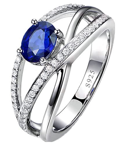 Tolldek Ringe Damen Echt Silber, Hochzeitsband Sterlingsilber S925 Versetzte Linien mit Blau Zirkonia, Freundschaftsringe Echt Schmuck Pärchen Ringe, Gr.48 (15.3) von Tolldek