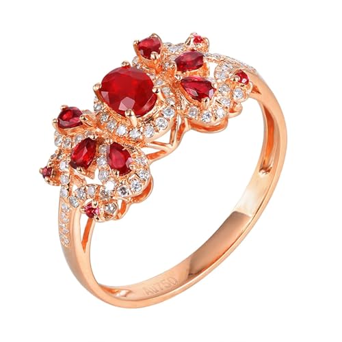 Tolldek Rose Gold 18K Trauringe, Damen 4 Klaue Moissanitring mit Labor Erstellt Rubin 0.62ct Rot, Au750 Rosegold Eheringe Echtschmuck mit Moissanit, Gr.51 (16.2) von Tolldek