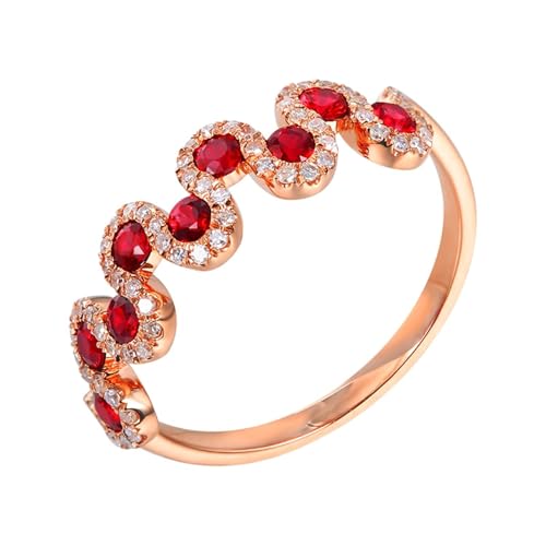 Tolldek Rotgold 18 Karat 750 Freundschaftsringe, Damen Trauringe mit Labor Erstellt Rubin 0.55ct Rot, 18K Rosegold Partnerringe Echtschmuck mit Moissanit, Gr.66 (21.0) von Tolldek
