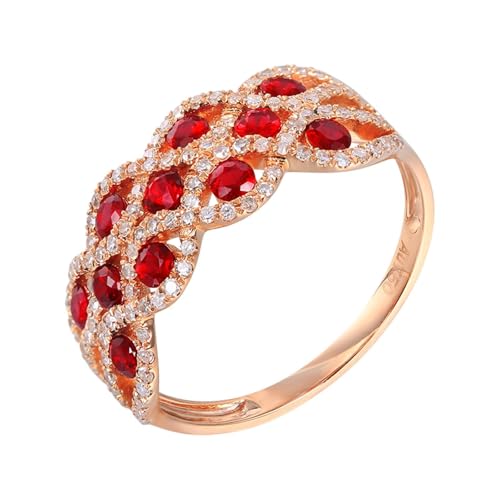 Tolldek Rotgold 750 Partnerringe Labor Erstellt Rubin 0.68ct Rot, Damen Netz Moissanitring Echt Gold, 18K Gold Eheringe mit Moissanit, Gr.62 (19.7) von Tolldek