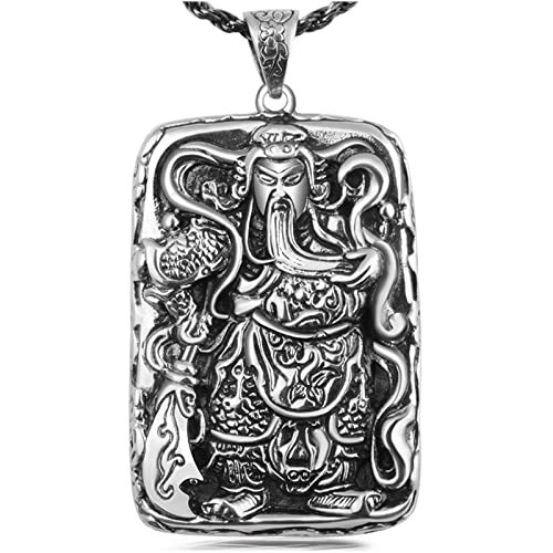 Tolldek S925 Silber Halskette Herren, Dog Tag Chinesisches Guanyu Anhänger Herrenkette, Sterlingsilber S925 Ketten Punk Rock, 50CM von Tolldek