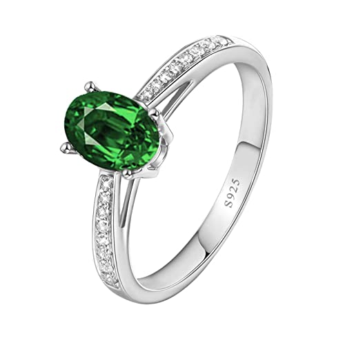 Tolldek S925 Silber Trauringe, Oval Zirkonia Grün Partnerringe Sterlingsilber S925, Pärchen Ringe Hochzeit Ringe Echt Schmuck, Gr. 48 von Tolldek