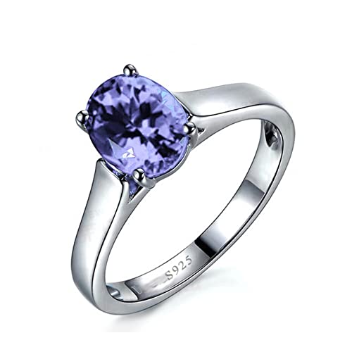 Tolldek S925 Silber Trauringe, Oval Zirkonia Lila Eheringe Sterlingsilber S925, Verlobungsring Ring Hochzeit Damen Echt Schmuck, Gr. 53 von Tolldek