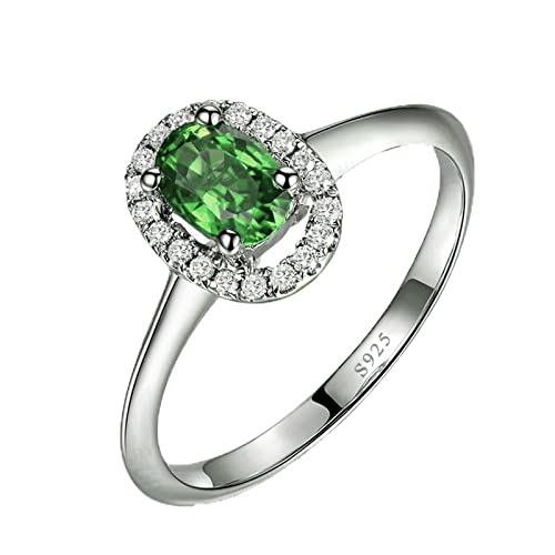 Tolldek S925 Sterling Silber Trauringe, Oval Zirkonia Grün Eheringe 925er Sterlingsilber, Hochzeitsring Damen Ring Hochzeit Echt Schmuck, Gr. 60 von Tolldek