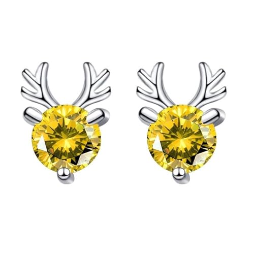 Tolldek Schmuck Damen Ohrringe 14 Karat Au585 Weißgold, Gelb Citrin Hirsche 3 Steg-Krappenfassung Ohrstecker, Damen Ohrstecker 14K Gold Echter Schmuck von Tolldek