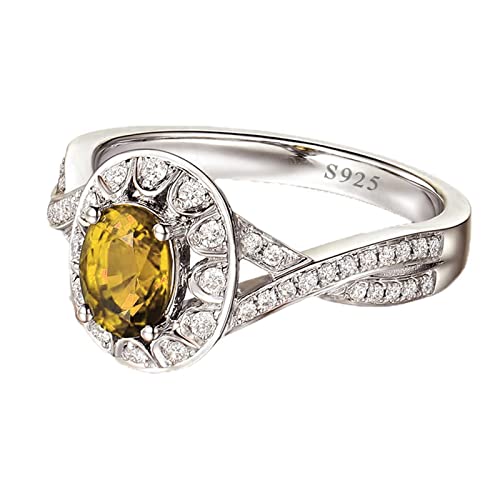 Tolldek Silber S925 Eheringe, Oval Zirkonia Gelb Solitärring 925 Sterlingsilber, Ring Hochzeit Vintage Echt Schmuck, Gr. 63 von Tolldek