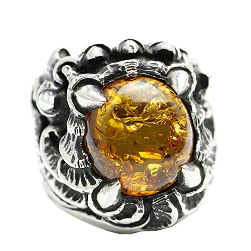 Tolldek Sterling 925er Silber Hochzeitsring Herren, Drache Klaue Eheringe Achat, Freundschaftsringe Punk Rock S925 Sterlingsilber, Gr.54 (17.2) von Tolldek