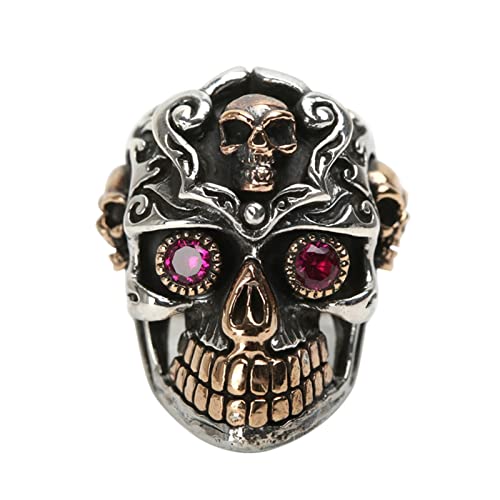 Tolldek Sterling 925er Silber Trauringe Herren, Schädel Antragsring Zirkonia, S925 Sterlingsilber Hochzeitsband Punk Rock, Gr.67 (21.3) von Tolldek