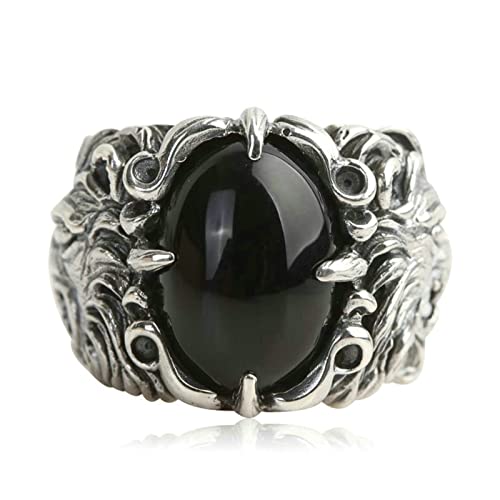 Tolldek Sterling S925 Silber Hochzeitsring Herren, Löwe Pärchen Ringe Achat, Sterlingsilber 925 Hochzeitsband Punk Rock, Gr.61 (19.4) von Tolldek