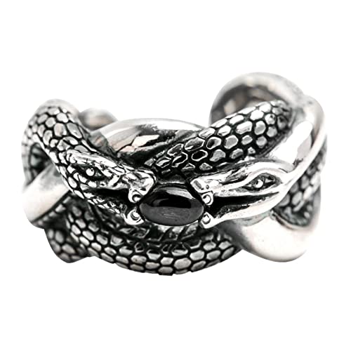 Tolldek Sterling Silber 925er Partnerringe Herren, Doppel Schlange Pärchen Ringe Achat, Sterling S925 Silber Ring Punk Rock Anpassbar von Tolldek