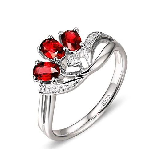 Tolldek Sterling Silber Ring Damen 925, Blatt mit Rot Zirkonia Hochzeitsring Sterlingsilber S925, Pärchen Ringe Echt Silber Schmuck, Gr.56 (17.8) von Tolldek