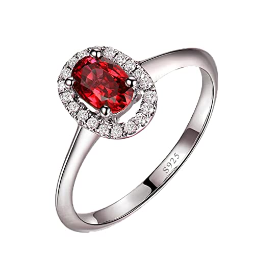 Tolldek Sterling Silber Ring Damen 925, Oval mit Rot Zirkonia Eheringe Sterlingsilber S925, Trauringe Echt Silber Schmuck Verlobungsring, Gr.61 (19.4) von Tolldek