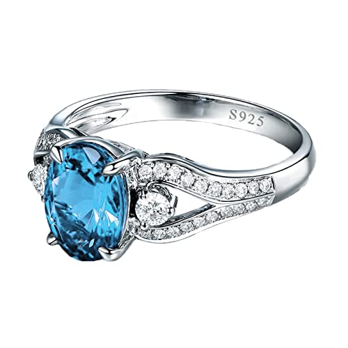 Tolldek Sterlingsilber 925 Eheringe, Oval Zirkonia Meeresblau Solitärring S925 Sterling Silber, Verlobungsring Damen Ring Hochzeit Echt Schmuck, Gr. 62 von Tolldek