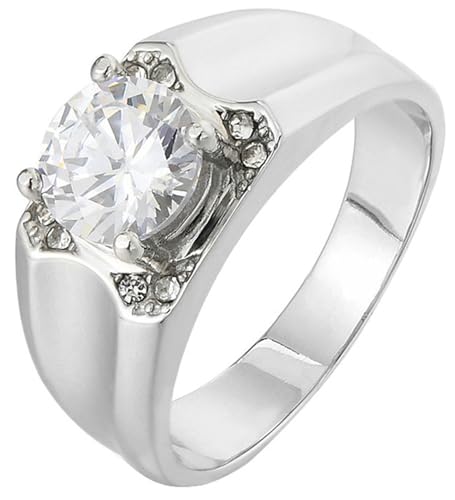 Tolldek Trauringe Edelstahl Herren 10MM, 4-Steg-Krappenfassung Solitärring Verlobungsring Zirkonia, Freundschaftsringe Punk Rock, Silber, Gr.57 (18.1) von Tolldek