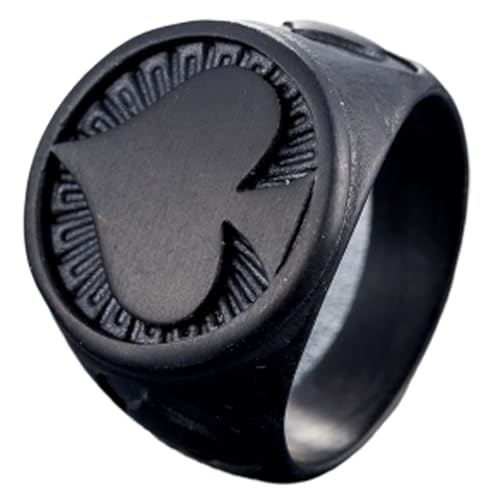 Tolldek Trauringe Edelstahl Herren 18MM, Schwarz Siegelring Pik-Ass Partnerringe, Freundschaftsringe Punk Rock, Schwarz, Gr.62 (19.7) von Tolldek