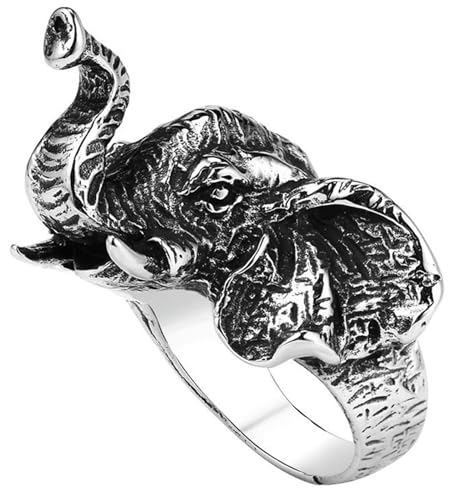 Tolldek Trauringe Edelstahl Herren 24MM, Retro Elefant Partnerringe, Eheringe Punk Rock, Silber, Gr.70 (22.3) von Tolldek