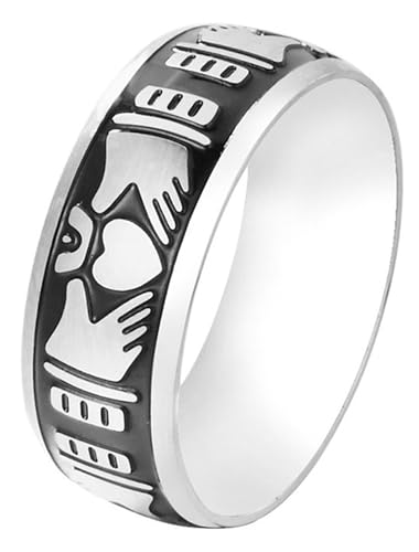 Tolldek Trauringe Edelstahl Herren 8MM, Islam Claddagh Verlobungsring, Partnerringe Punk Rock, Silber, Gr.54 (17.2) von Tolldek