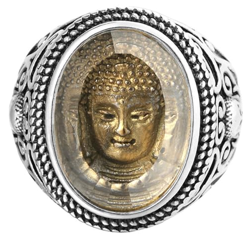Tolldek Verlobungsring Edelstahl Herren 23MM, Buddhist mit Buddha Kopf Pärchen Ringe, Eheringe Punk Rock, Silber, Gr.65 (20.7) von Tolldek