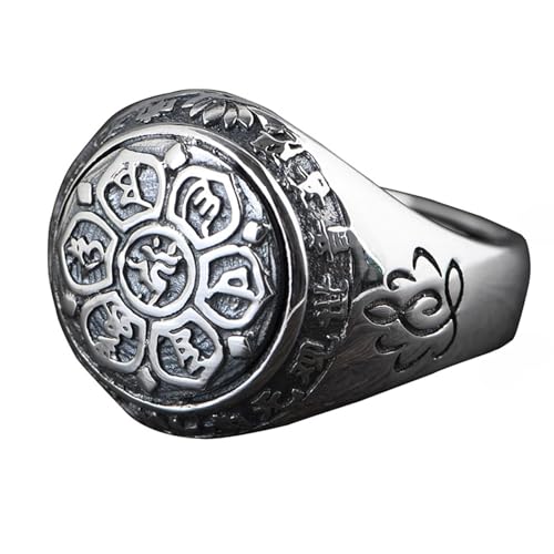 Tolldek Verlobungsring Silber 925er Herren, Mantra Blumen Bandringe, Trauringe Punk Rock S925 Sterlingsilber, Gr.63 (20.1) von Tolldek